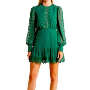 NWTs Love by Design Rina long sleeve dotted chiffon green dress